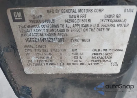 2004 Chevrolet Silverado 1500 Work Truck из США, поврежденный, VIN 1GCEC14V34Z241397